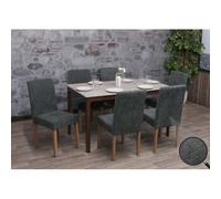 Mendler Lot de 6 chaises salle à manger Littau dossier haut tissu chenille gris foncé pieds naturels