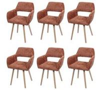 Lot de 6 chaises de salle à manger HWC-A50 II, chaise de cuisine rembourrée, bois tissu/textile chenille (465g/m²) MVG terracotta