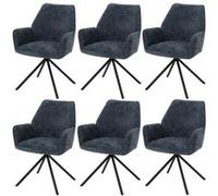 Lot de 6 chaises de salle à manger HWC-G67, chaise de cuisine avec accoudoirs, pivotante, position automatique, chenille Oeko-Tex MVG bleu foncé