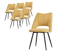 ML-Design Lot de 6 Chaises de Salle à Manger Jaune Moutarde, Assise en Polyester, Chaise Rembourrées avec Dossier et Pieds Métalliques Noirs, Fauteuils Modernes pour Bureau Cuisine, Matériel Montage