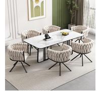Lot de 6 chaises de salle à manger pivotante avec quatre pieds de support en métal, Pour salle à manger, salon, Velours, Beige