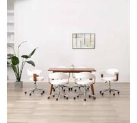 Lot de 6 chaises de salle à manger pivotantes blanches en similicuir et | Réglable en hauteur, rotation à 360 degrés, roulettes en plastique, montage facile, max 110 kg