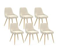 Lot de 6 chaises de salle à manger THALYA en velours beige et pieds effet bois avec accoudoirs
