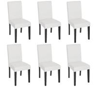 Mendler Lot de 6 chaises de séjour Littau - Simili-Cuir, Blanc Mat, Pieds foncés