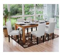 Mendler Lot de 6 chaises de séjour Littau - Simili-Cuir, Blanc Mat, Pieds foncés
