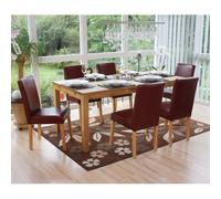 Mendler Lot de 6 chaises de séjour Littau – Simili-cuir, brun rouge, pieds clairs, H. 90 cm