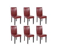 Lot de 6 chaises de séjour Littau simili-cuir, brun rouge, pieds foncés