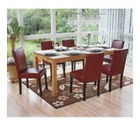 Lot de 6 chaises de séjour Littau simili-cuir, brun rouge, pieds foncés