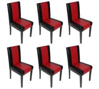 Lot de 6 chaises de séjour Littau - simili-cuir, noir/rouge, pieds foncés