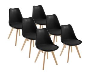 Lot de 6 chaises DEWINNER - Coloris : Noir - Style : scandinave - Pieds : bois