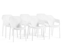 Lot de 6 chaises d'extérieur empilables avec accoudoirs en plastique renforcé de fibre de verre et dossier perforé, pour le jardin, la terrasse, les bars et les restaurants - Sofia/Blanc