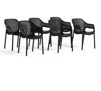 Lot de 6 chaises d'extérieur empilables avec accoudoirs en plastique renforcé de fibre de verre et dossier perforé, pour le jardin, la terrasse, les bars et les restaurants - Sofia/Noir