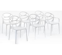 lot de 6 chaises empilables avec accoudoirs en résine renforcée de fibre de verre pour l'extérieur, le jardin, les bars et les restaurants - design moderne - CHARLOTTE - Blanc