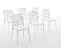lot de 6 chaises empilables en polypropylène avec fibre de verre pour l'extérieur et le jardin, bar et restaurant, cuisine design moderne - LISA - Blanc