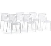 lot de 6 chaises empilables en polypropylène renforcé de fibres de verre pour l'extérieur, le jardin, les bars et les restaurants - design moderne inspiré du bambou - OLIMPIA - Blanc