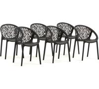 lot de 6 chaises empilables en résine renforcée de fibre de verre pour l'extérieur, le jardin, les bars et les restaurants - design élégant et moderne inspiré de la nature - LARA - Noir