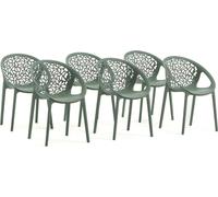lot de 6 chaises empilables en résine renforcée de fibre de verre pour l'extérieur, le jardin, les bars et les restaurants - design moderne inspiré de la nature - AMBRA - Vert sauge