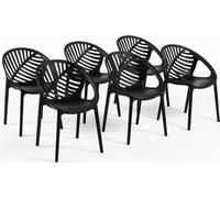 Lot de 6 chaises empilables en résine renforcée de fibre de verre pour l'extérieur, le jardin, les bars et les restaurants - design moderne inspiré des feuilles - VIVIAN - Noir