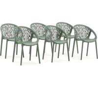 lot de 6 chaises empilables en résine renforcée de fibres de verre pour l'extérieur, le jardin, les bars et les restaurants - design élégant et moderne inspiré de la nature - LARA - Vert sauge