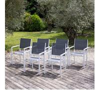 Happy Garden Chaises empilables – Lot de 6 – Aluminium blanc, textilène gris