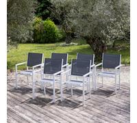 Happy Garden Chaises empilables – Lot de 6 – Aluminium blanc, textilène gris