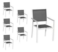 Happy Garden Chaises empilables – Lot de 6 – Aluminium blanc, textilène gris