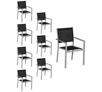 Lot de 6 chaises en aluminium gris - textilène noir Gris G