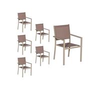 Lot de 6 chaises en aluminium taupe - textilène taupe