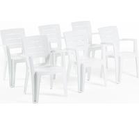 lot de 6 chaises en polypropylène monobloc, empilables avec accoudoirs, résistantes à l'eau, effet bois pour jardin, terrasse, restaurant, bar, faciles à nettoyer - Anita - Blanc