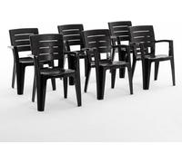 lot de 6 chaises en polypropylène monobloc, empilables avec accoudoirs, résistantes à l'eau, effet bois pour jardin, terrasse, restaurant, bar, faciles à nettoyer - Anita - Anthracite