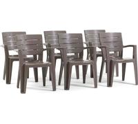 lot de 6 chaises en polypropylène monobloc, empilables avec accoudoirs, résistantes à l'eau, effet bois pour jardin, terrasse, restaurant, bar, faciles à nettoyer - Anita - Gris pigeon