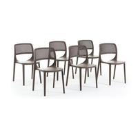 Lot de 6 chaises en résine de verre renforcée, design classique, empilables pour l'extérieur, jardin, bar, restaurant, cuisine - Erika - Taupe