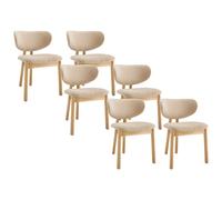 Lot de 6 chaises en tissu et bois d'hévéa - Beige - FALDRA