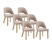 Lot de 6 chaises en tissu texturé et bois d'hévéa - Beige - FUNIRA