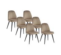 Lot de 6 chaises en velours et métal noir - Beige - ELEANA