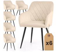 Lot de 6 Chaises en velours matelassées en losanges VELTO Beige pieds noirs
