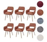 Lot de 6 chaises de salle à manger HWC-A50 II, chaise de cuisine rembourrée, bois tissu/textile chenille (465g/m²) MVG terracotta