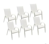 Happy Garden Chaises MARBELLA Lot de 6 – Textilène blanc, aluminium blanc, H. 92,5 cm
