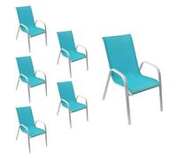 Happy Garden - Lot de 6 chaises Marbella - textilène bleu, aluminium blanc