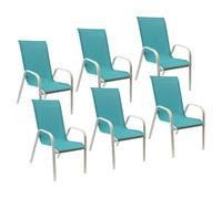 Lot de 6 chaises de jardin MARBELLA - Textilène bleu et aluminium blanc