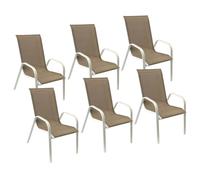 Lot de 6 chaises MARBELLA en textilène taupe - aluminium blanc