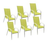Lot de 6 chaises MARBELLA en textilène vert - aluminium blanc