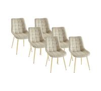 Lot de 6 chaises matelassées en velours et métal doré - Beige - OLLUA