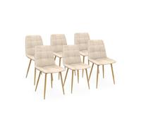 Lot de 6 chaises MILA en velours beige et pieds effet bois pour salle à manger