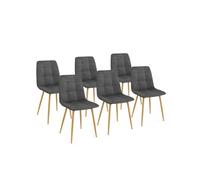 Lot de 6 chaises MILA en velours gris foncé pied effet bois pour salle à manger
