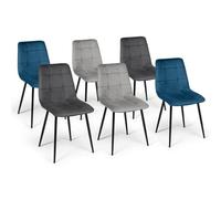 Lot de 6 chaises mila en velours mix color bleu x2, gris foncé x2, gris clair x2 - idmarket