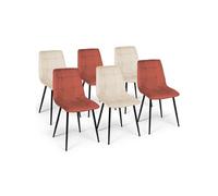 Lot de 6 chaises MILA en velours mix color terracotta x3 et beige x3