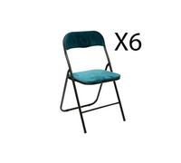 Lot de 6 chaises pliantes en metal coloris bleu canard - Longueur 44 x Profondeur 48 x Hauteur 79 cm--