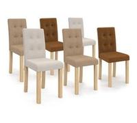 IDMarket - Lot de 6 chaises de salle à manger POLGA capitonnées en tissu taupe, beige et marron