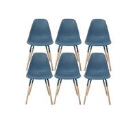 Lot de 6 Chaises Polypropylène Bleu et Bois - FLUK -